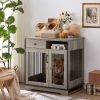 Dog crates;  indoor pet crate end tables;  decorative wooden kennels with removable trays.