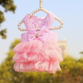 Pet Striped Clear Cake Mesh Teddy Strap Clothes And Dresses (Option: Pink-S)