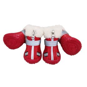 Puppy Waterproof Warm With Velvet Non-slip Wear-resistant Winter Snow Boots (Option: Red-2 Yards)